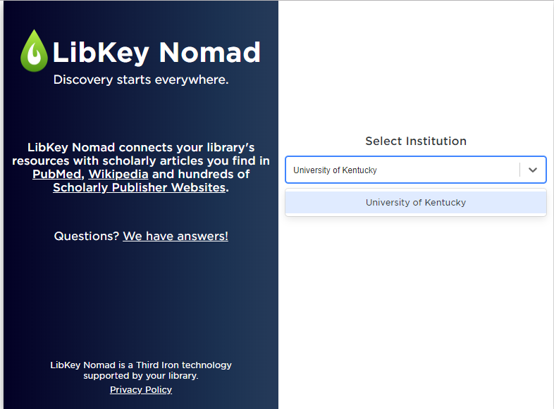 Screenshot of LibKey Nomad Dashboard